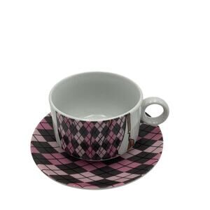 Queenwest Trading Co. Pink Plaid Tea Cup & Saucer Set 2-Piece